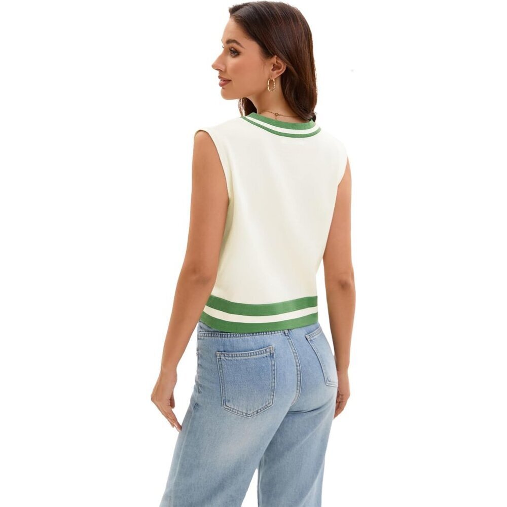 Womens Sleeveless Cropped Sweater Vest Knit V Neck Loose Fit Tank Top - Picture 4 of 6